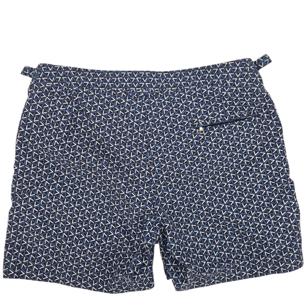 Orlebar Brown Bulldog Garda Swim Shorts Blue/White Geometric Print Tailored Fit - Picture 2 of 13